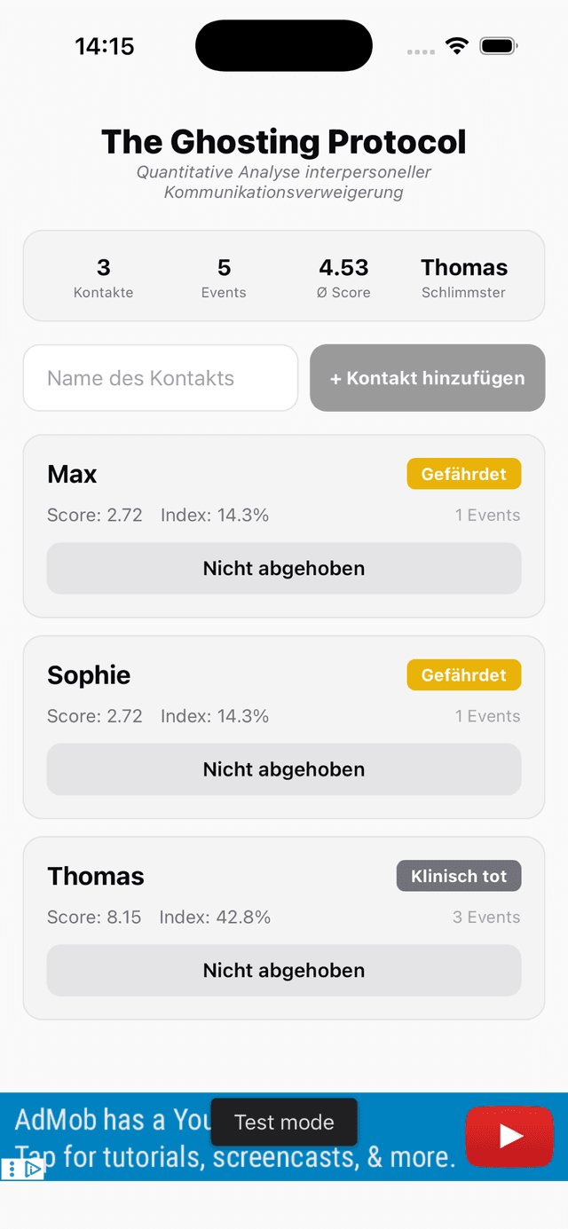 Kontaktliste mit Ghosting-Scores